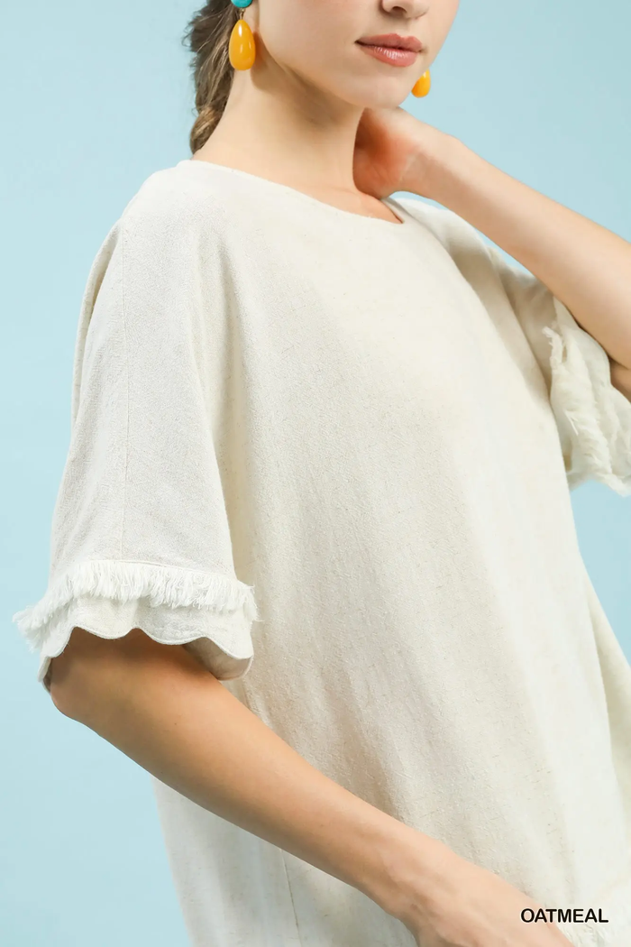 Oatmeal Linen & Cotton Scallop Top