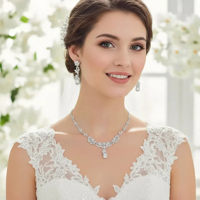 Wedding Jewelry - Silver Cubic Zirconia Bridal Jewelry Set