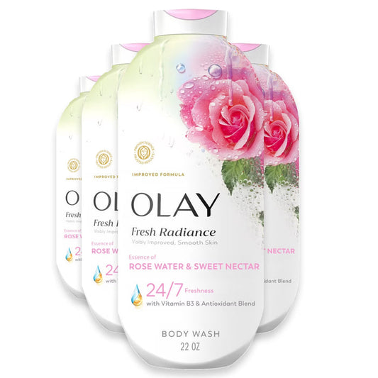 Olay Fresh Radiance Rose Water & Sweet Nectar Body Wash with Vitamin B3 and Antioxidant - 22 oz - 4 Pack