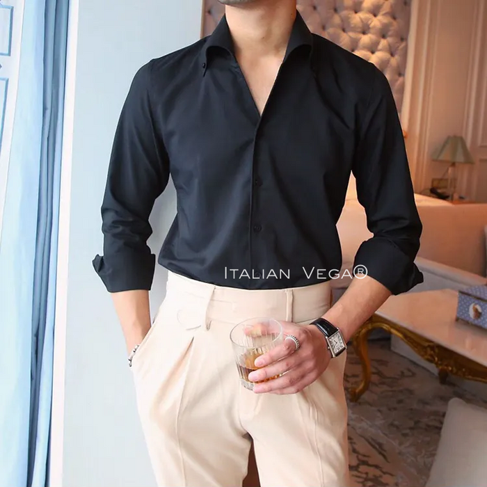 Old Money Black Shirt with Space Blue Veteran Denim Gurkha Pant by ITALIAN VEGA®