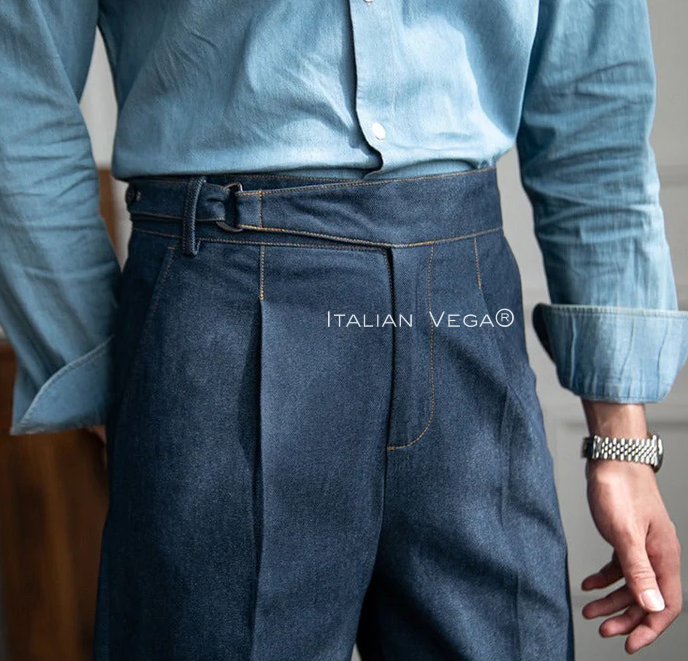 Old Money Blue Stripe Shirt with Blue Veteran Denim Gurkha Pant by ITALIAN VEGA®