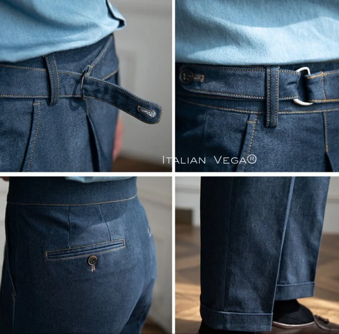 Old Money Blue Stripe Shirt with Blue Veteran Denim Gurkha Pant by ITALIAN VEGA®