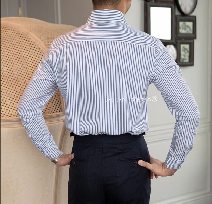 Old Money Blue Stripe Shirt with Blue Veteran Denim Gurkha Pant by ITALIAN VEGA®