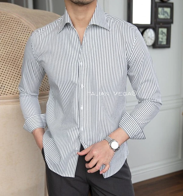 Old Money Grey Stripe Shirt with Blue Veteran Denim Gurkha Pant by ITALIAN VEGA®