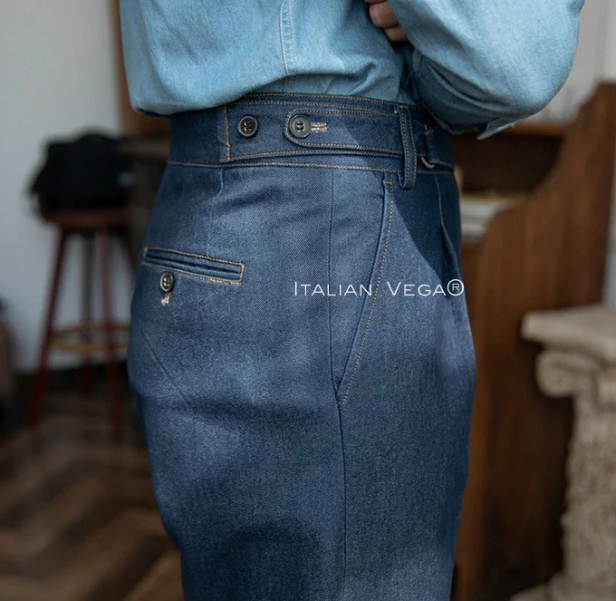 Old Money Grey Stripe Shirt with Blue Veteran Denim Gurkha Pant by ITALIAN VEGA®