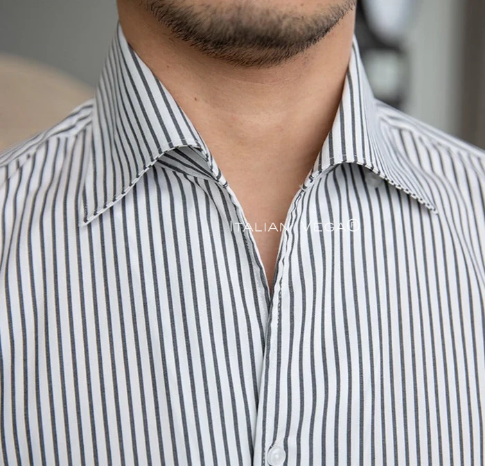 Old Money Grey Stripe Shirt with Blue Veteran Denim Gurkha Pant by ITALIAN VEGA®