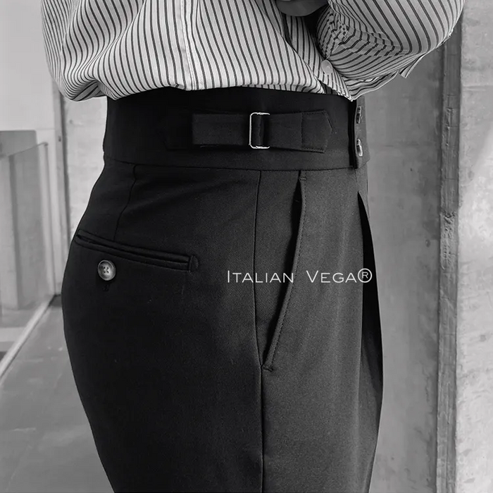 Old Money Powder Blue Shirt with Black Signature Buttoned Gurkha Pant by ITALIAN VEGA®