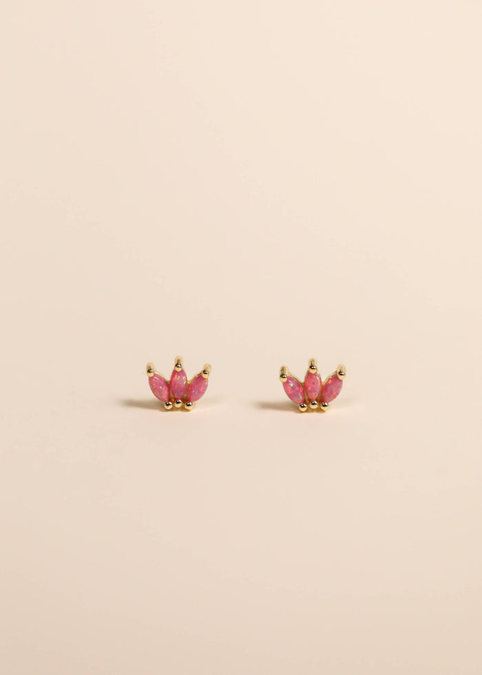 Opal Crown Stud - Pink - Gold Earrings