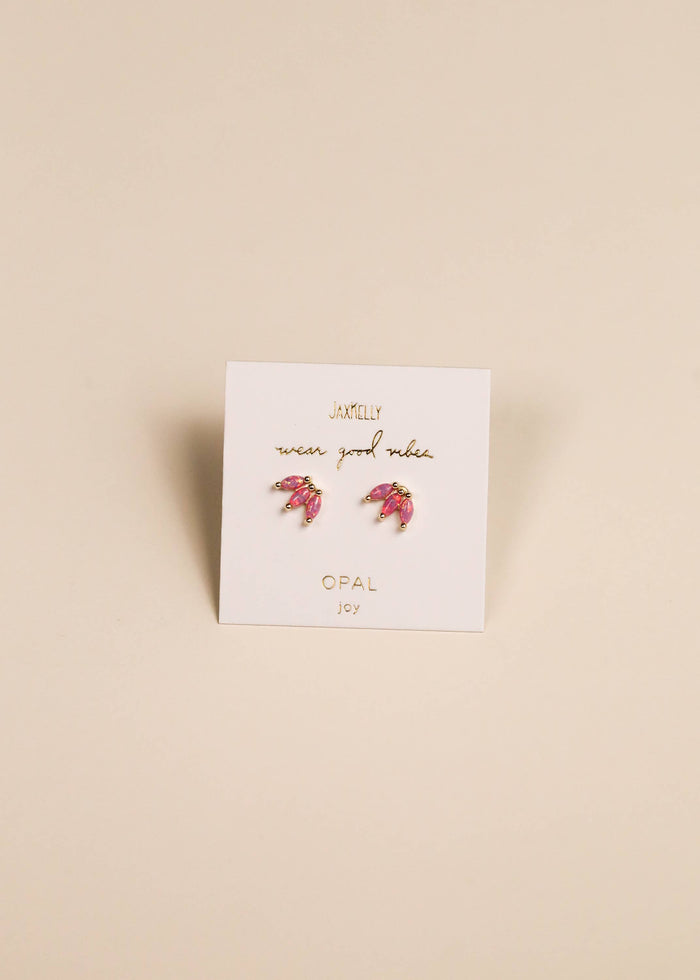 Opal Crown Stud - Pink - Gold Earrings
