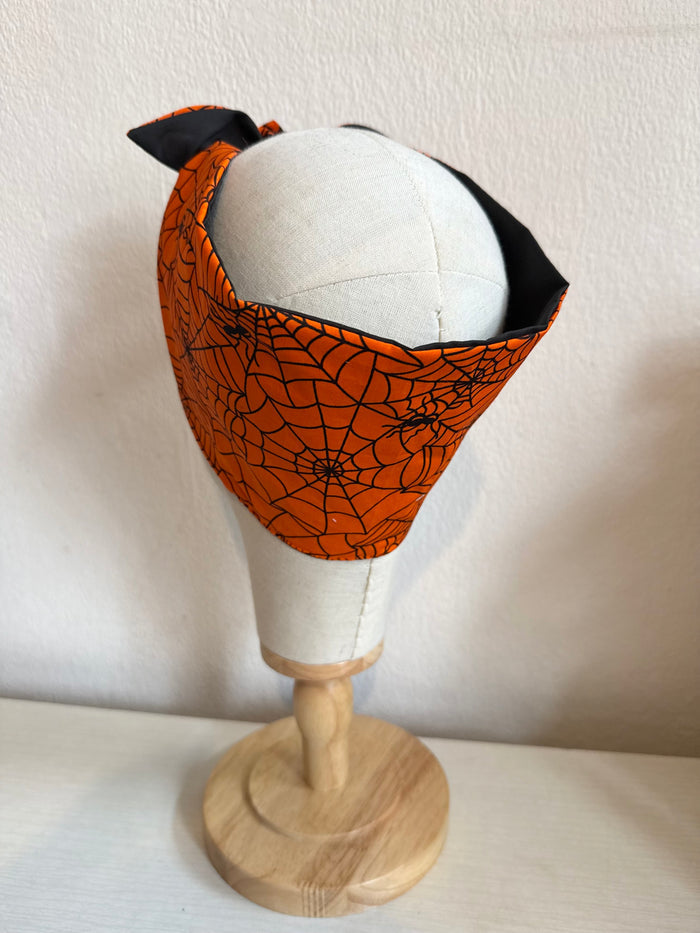 Orange Spiderweb Print Headscarf (self tie)