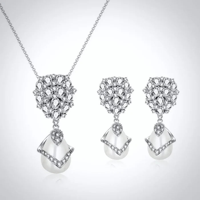 Wedding Pearl Jewelry - Pearl and Cubic Zirconia Bridal Jewelry Set