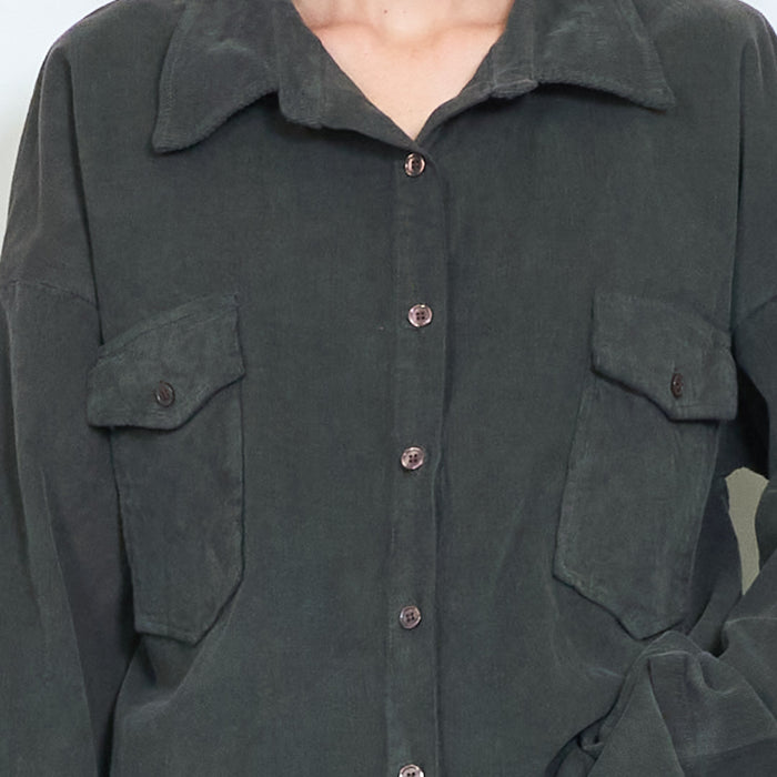 Oversized corduroy utility overshirt with flap pockets wholesale