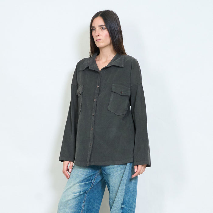 Oversized corduroy utility overshirt with flap pockets wholesale