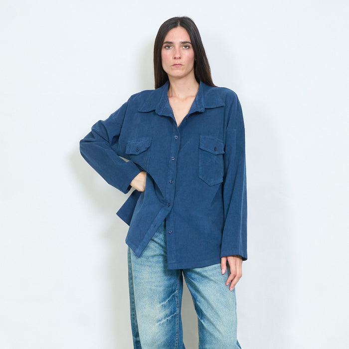 Oversized corduroy utility overshirt with flap pockets wholesale