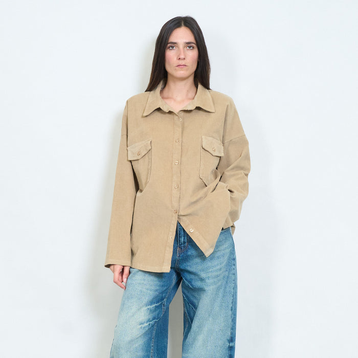 Oversized corduroy utility overshirt with flap pockets wholesale