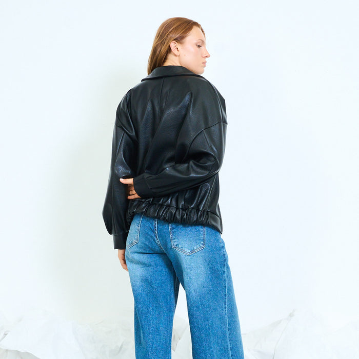 Oversized faux-leather jacket with zip fastening wholesale