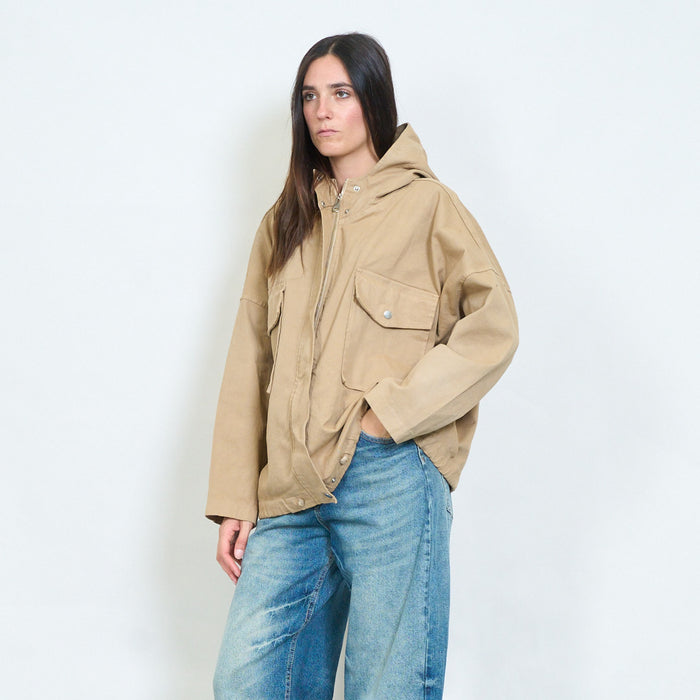 Oversized hooded utility jacket with flap pockets wholesale