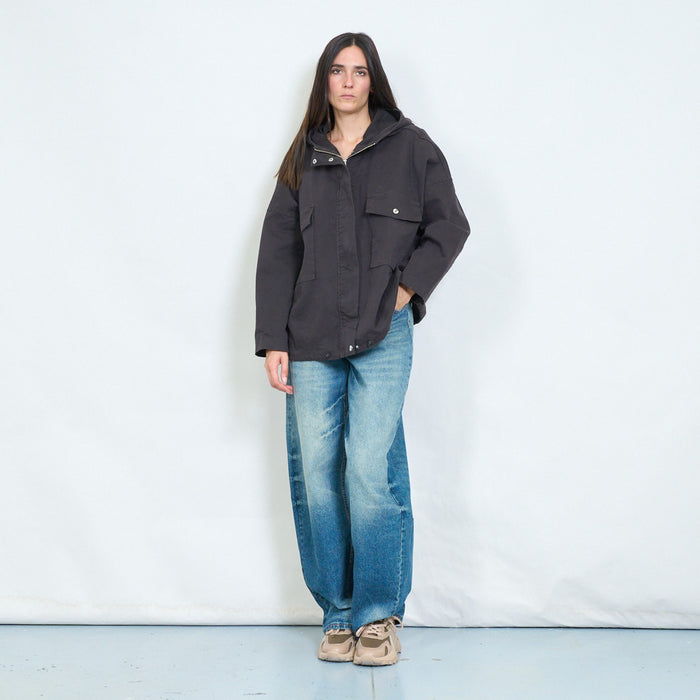 Oversized hooded utility jacket with flap pockets wholesale