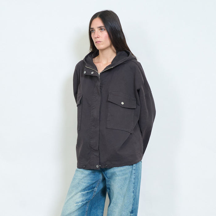 Oversized hooded utility jacket with flap pockets wholesale