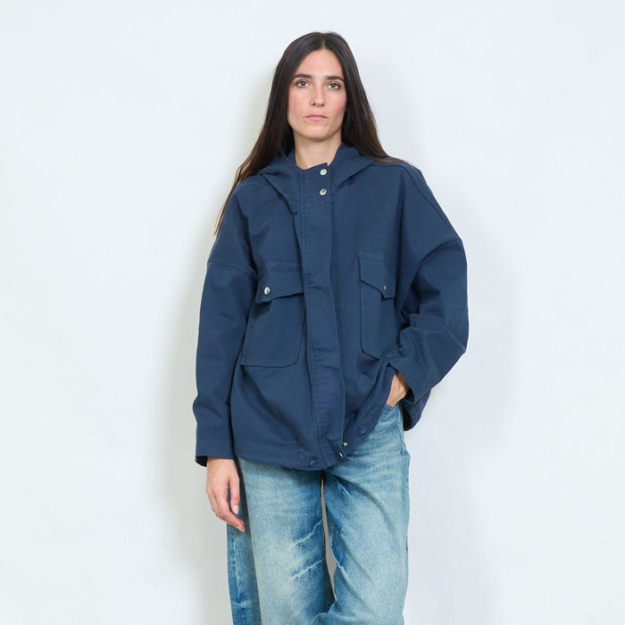 Oversized hooded utility jacket with flap pockets wholesale