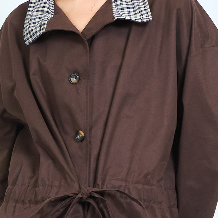 Oversized jacket with checked collar and tie waist wholesale
