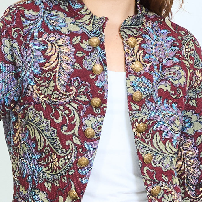 Paisley jacquard collarless coat with button fastening wholesale