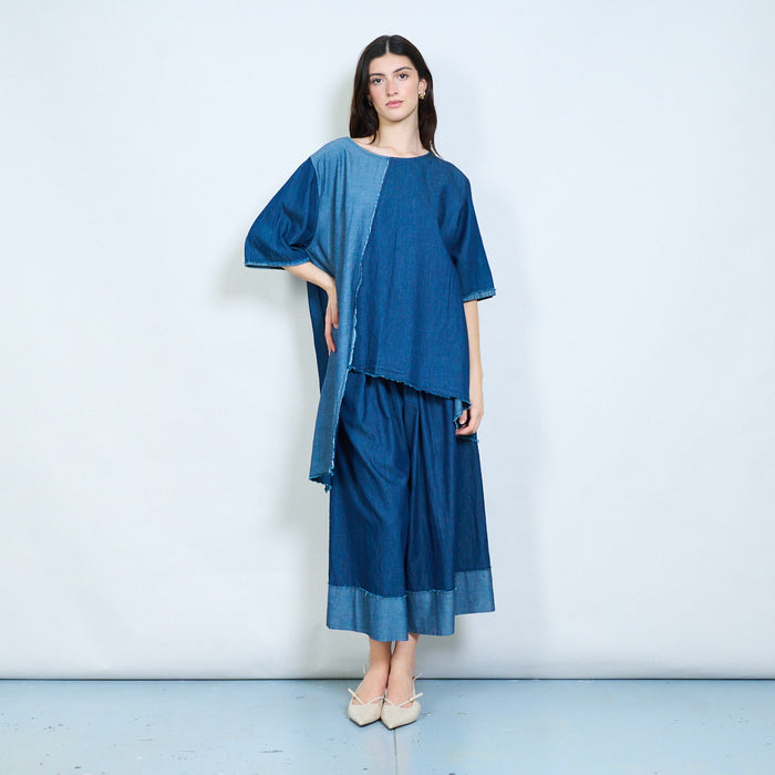 Patchwork denim effect oversized tunic top wholesale