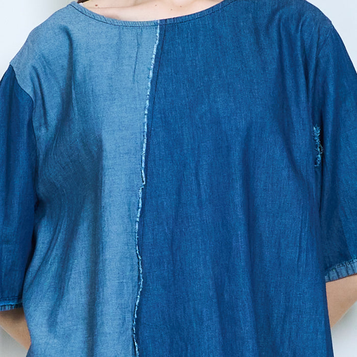 Patchwork denim effect oversized tunic top wholesale