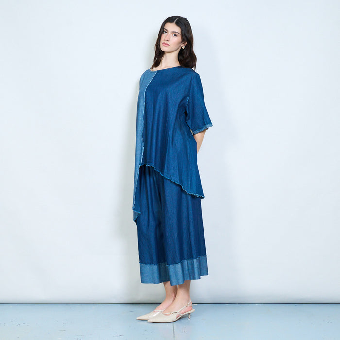 Patchwork denim effect oversized tunic top wholesale