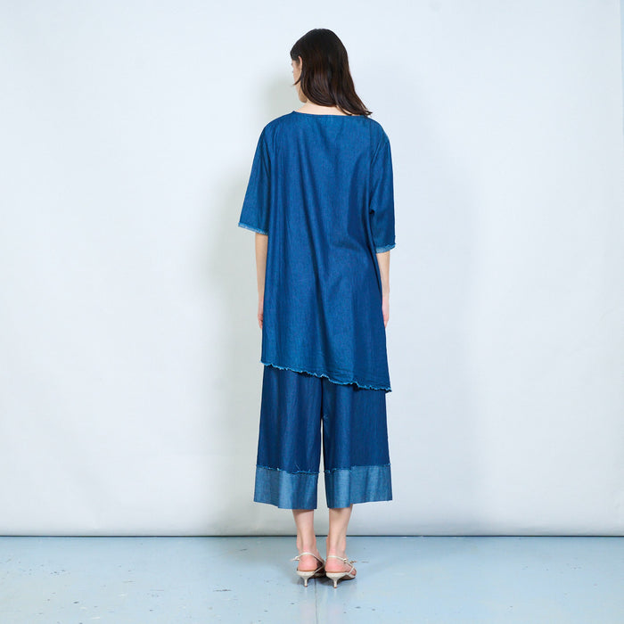 Patchwork denim effect oversized tunic top wholesale