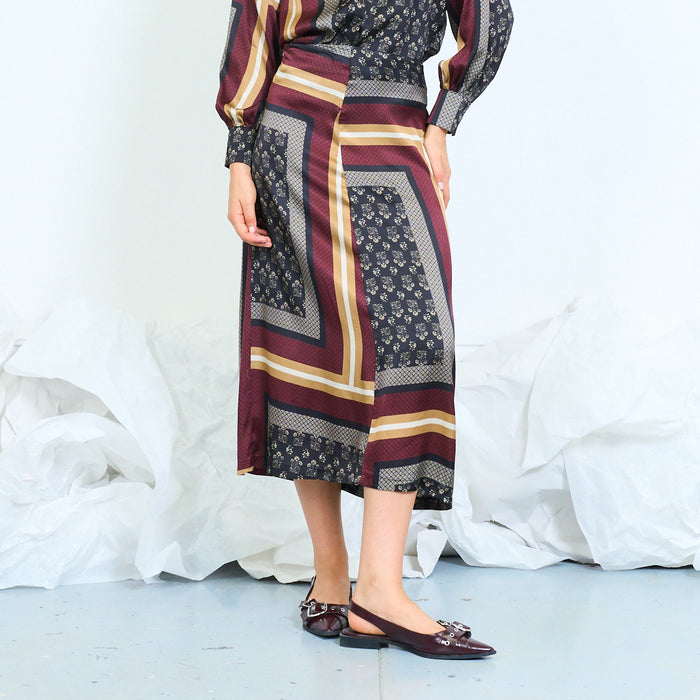 Patchwork-print midi skirt with side zipper wholesale