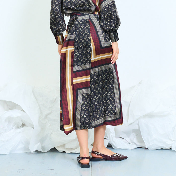 Patchwork-print midi skirt with side zipper wholesale