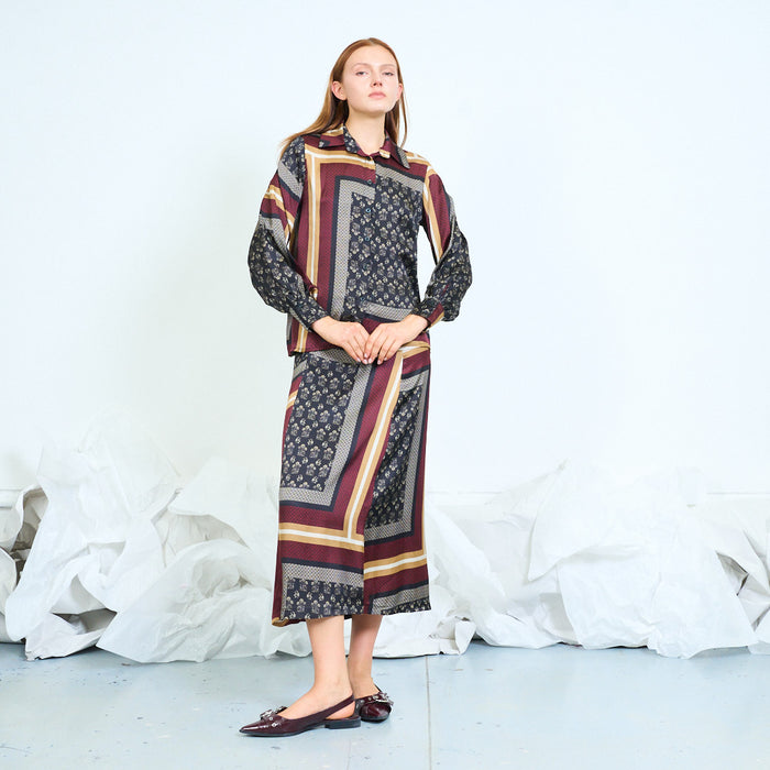 Patchwork-print shirt with balloon sleeves wholesale