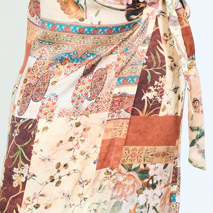 Patchwork-print wrap midi skirt with side tie wholesale