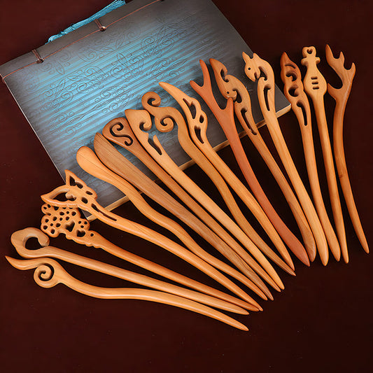 PF079 - 18cm Peach Pear Wood Hair Sticks - Wholesale