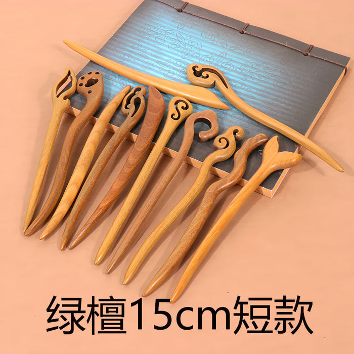 PF096- 15cm Green Sandalwood Hair Sticks - Wholesale