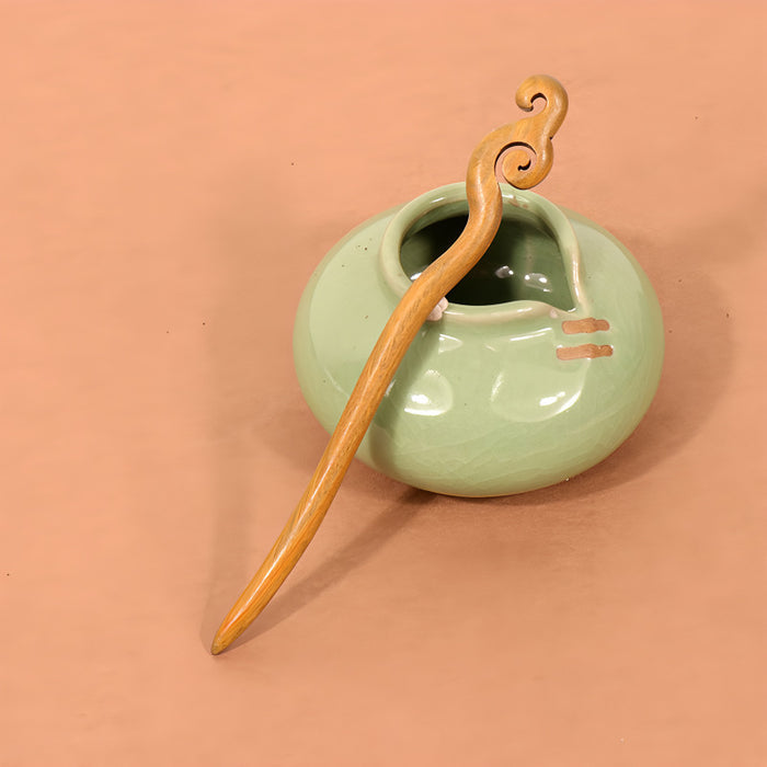 PF096- 15cm Green Sandalwood Hair Sticks - Wholesale