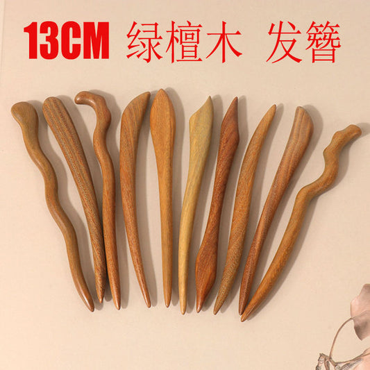 PF098 - 13cm Green Sandalwood Hair Sticks - Wholesale