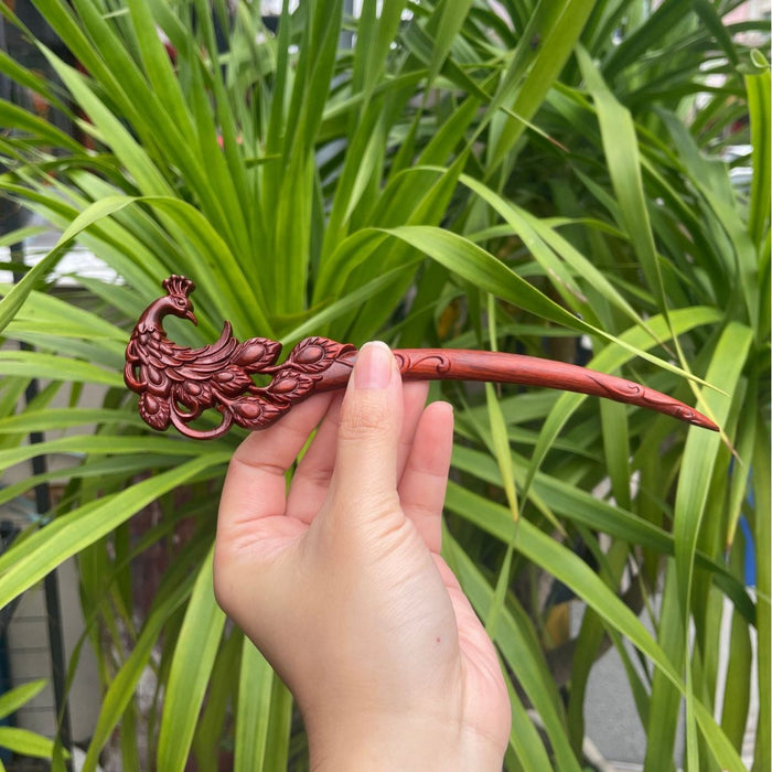 PF147 - Rosewood Peacock Hair Sticks - Wholesale