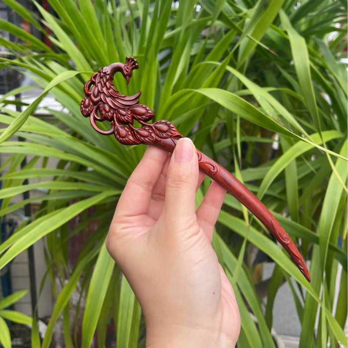 PF147 - Rosewood Peacock Hair Sticks - Wholesale