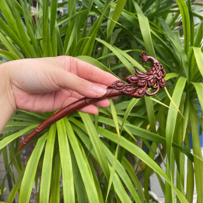 PF147 - Rosewood Peacock Hair Sticks - Wholesale