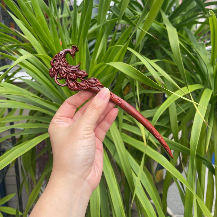 PF147 - Rosewood Peacock Hair Sticks - Wholesale