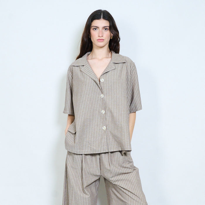Pinstripe oversized button-up blouse wholesale