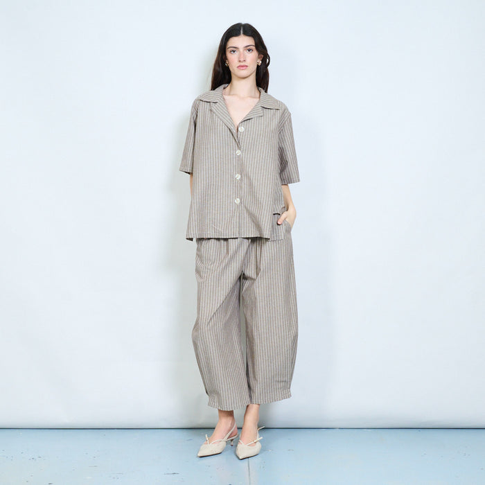 Pinstripe oversized button-up blouse wholesale