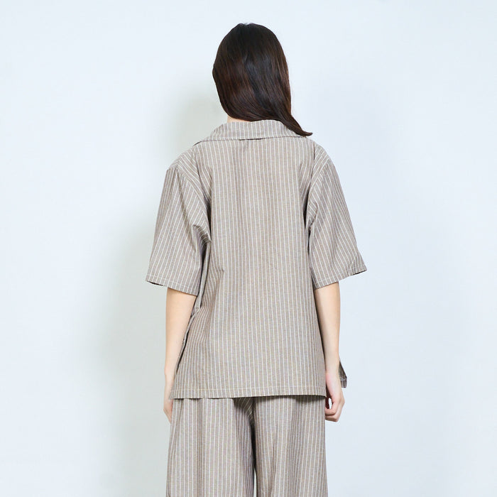 Pinstripe oversized button-up blouse wholesale
