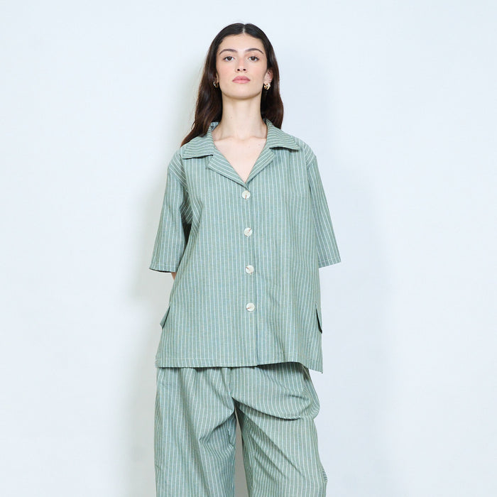 Pinstripe oversized button-up blouse wholesale