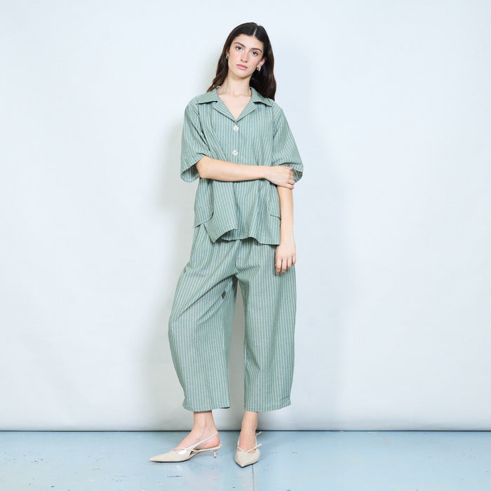 Pinstripe oversized button-up blouse wholesale