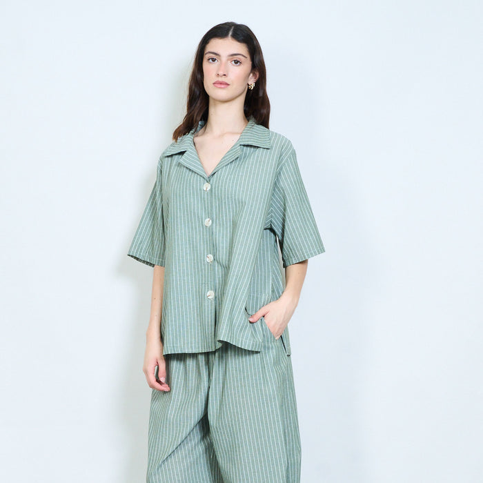 Pinstripe oversized button-up blouse wholesale