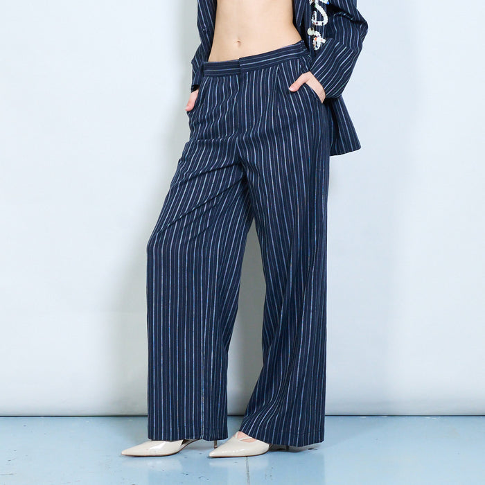 Pinstripe wide leg tailored trousers wholesale