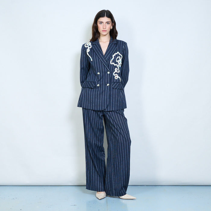 Pinstripe wide leg tailored trousers wholesale